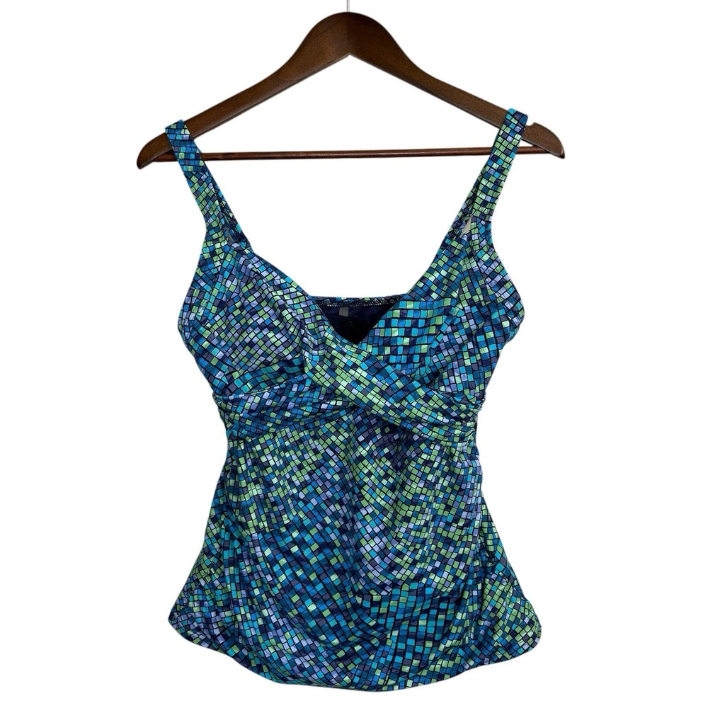NWOT Lands End tankini womens 8L colorful artsy mosaic underwire beach pool boat